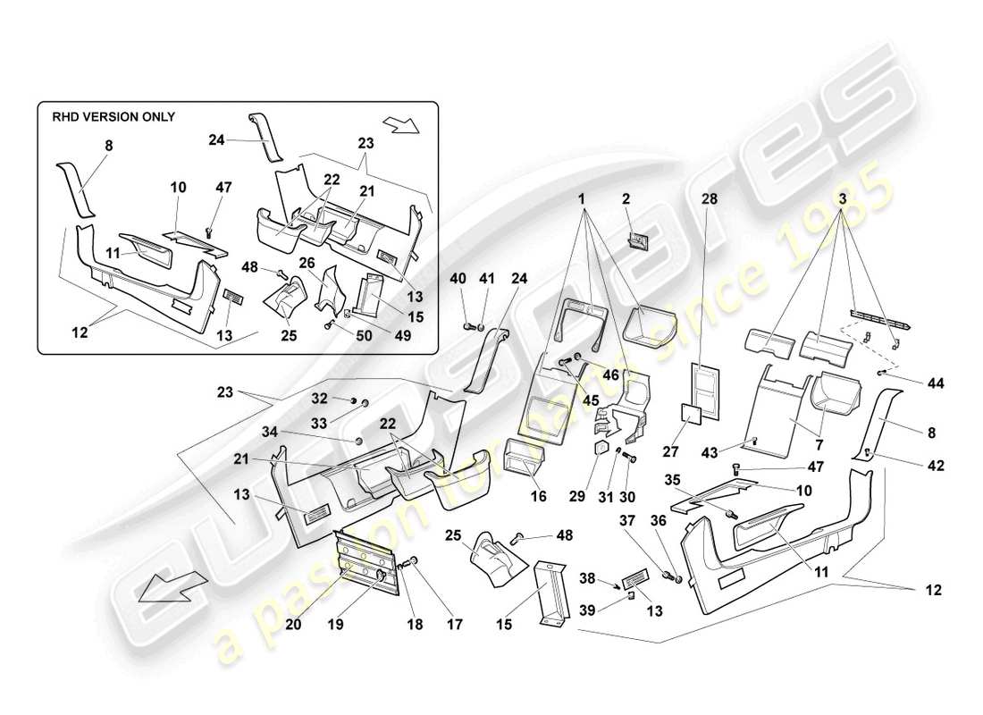 lamborghini murcielago coupe (2004) pillar trim part diagram