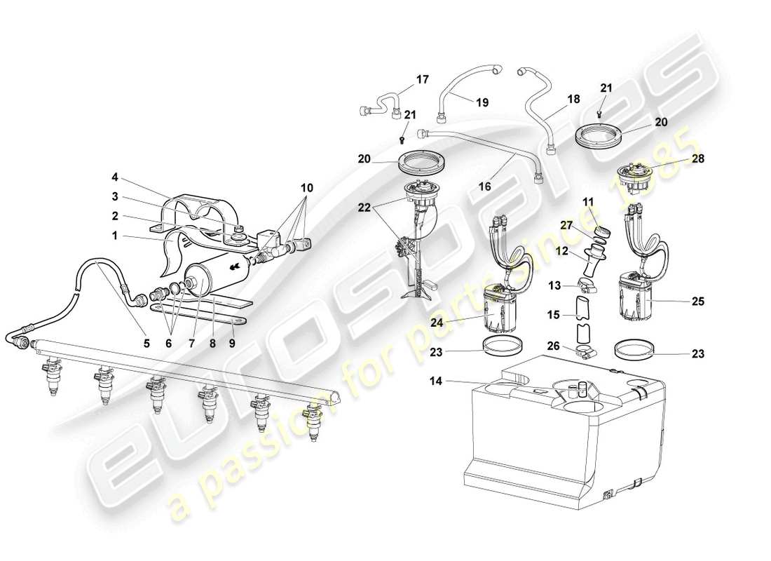 lamborghini murcielago roadster (2006) fuel line with breather pipe part diagram