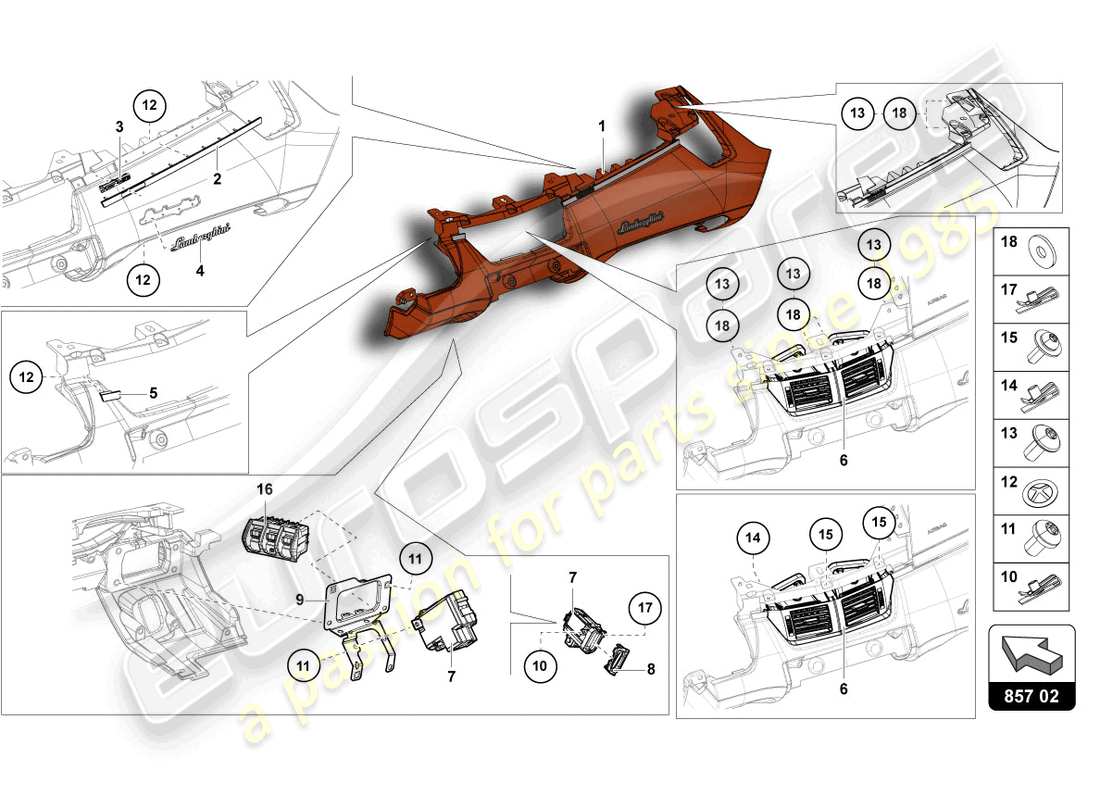 lamborghini lp750-4 sv roadster (2017) instrument panel part diagram