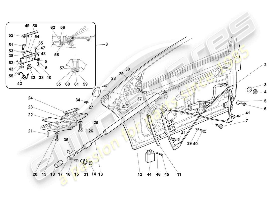 lamborghini murcielago roadster (2006) window regulator parts diagram