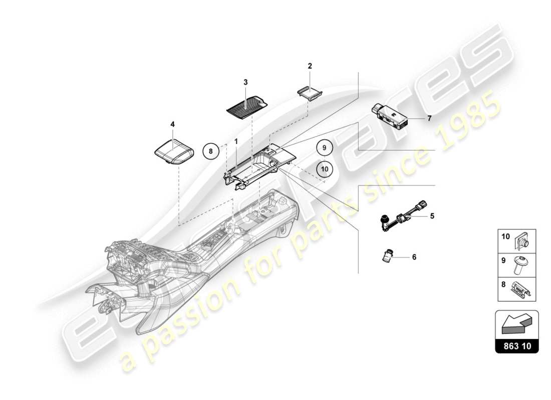 lamborghini lp610-4 coupe (2019) stowage compartment parts diagram