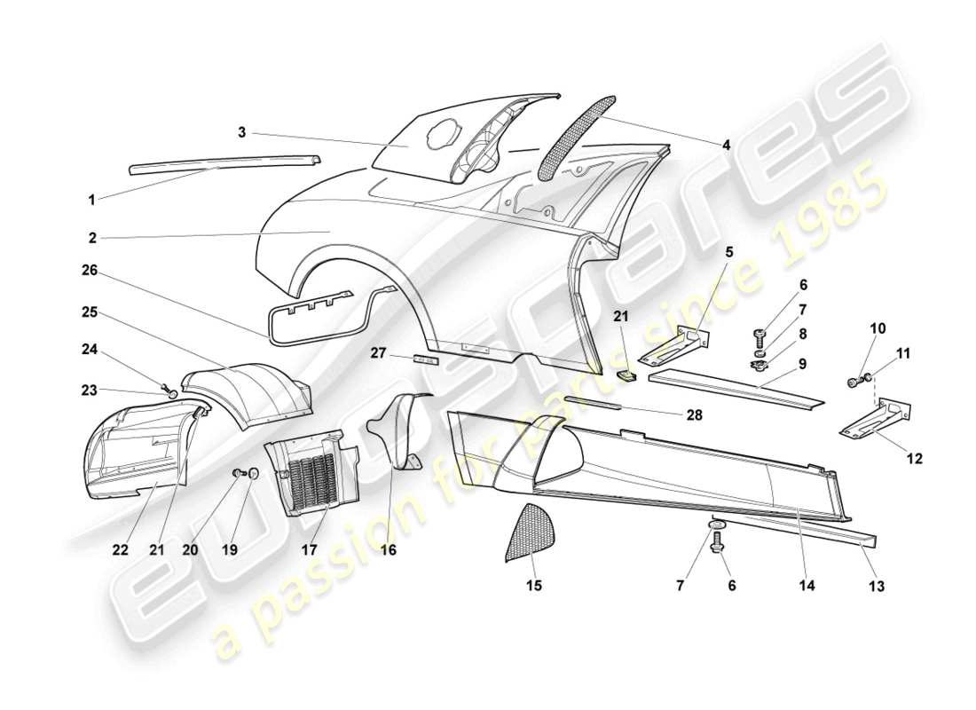 lamborghini murcielago coupe (2002) side member right part diagram