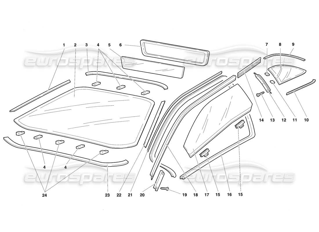 lamborghini diablo sv (1997) windows part diagram