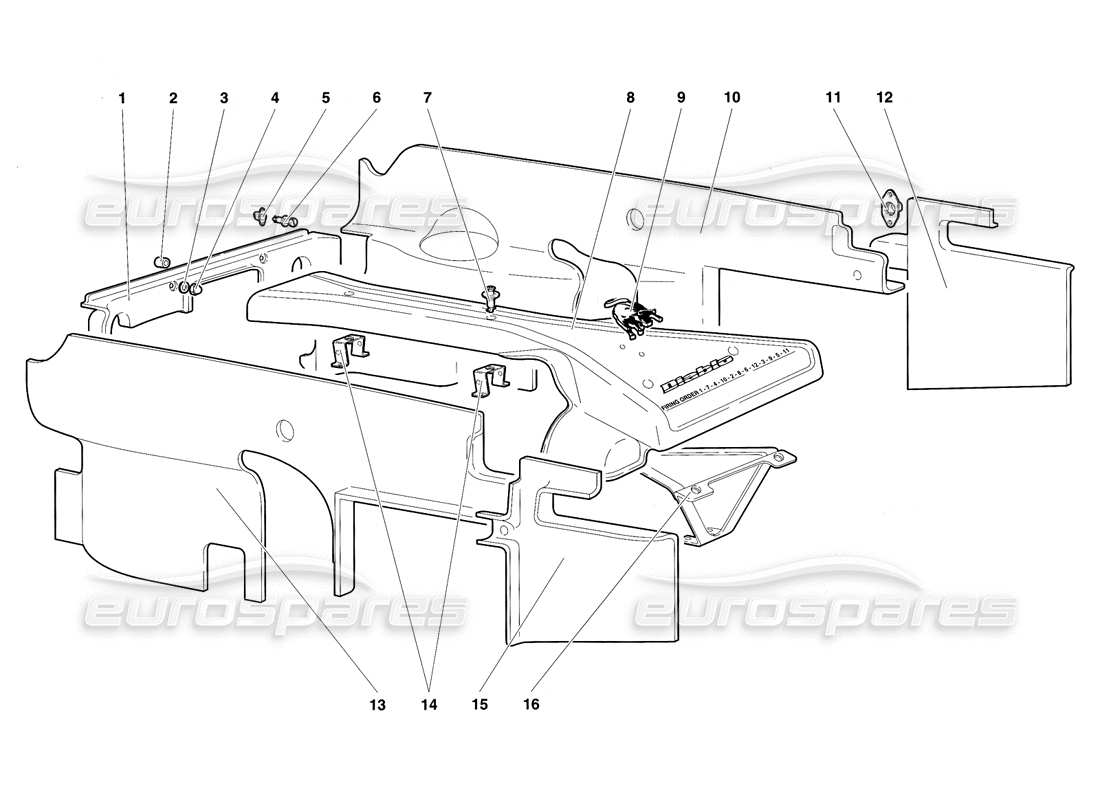 lamborghini diablo sv (1997) engine housing panels part diagram