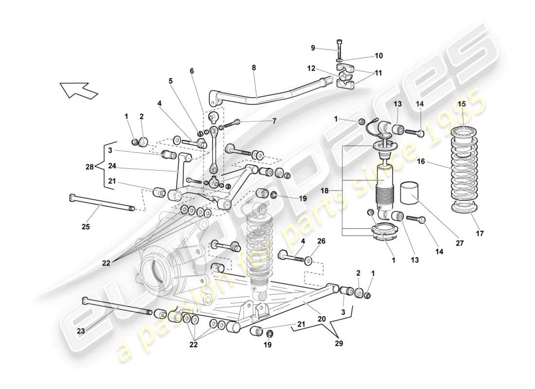 lamborghini murcielago roadster (2005) rear axle parts diagram