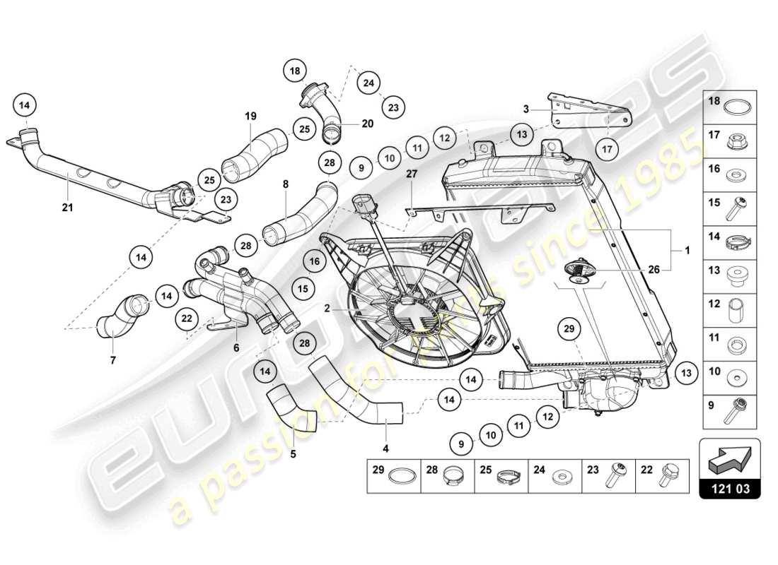 lamborghini lp750-4 sv coupe (2016) cooler for coolant part diagram