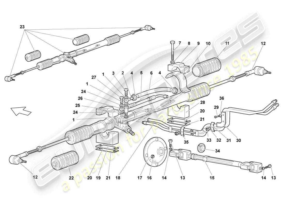 lamborghini murcielago roadster (2006) steering gear parts diagram