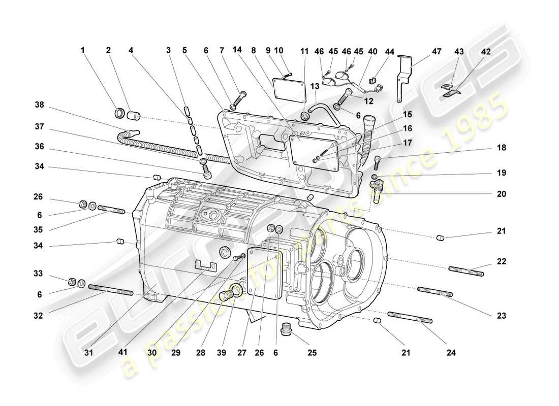 lamborghini murcielago coupe (2006) gearbox housing and attachments part diagram