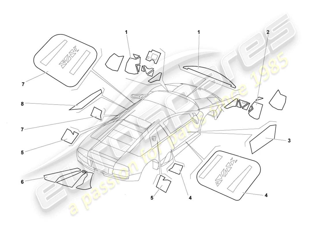 lamborghini murcielago coupe (2005) flame protection lhd part diagram