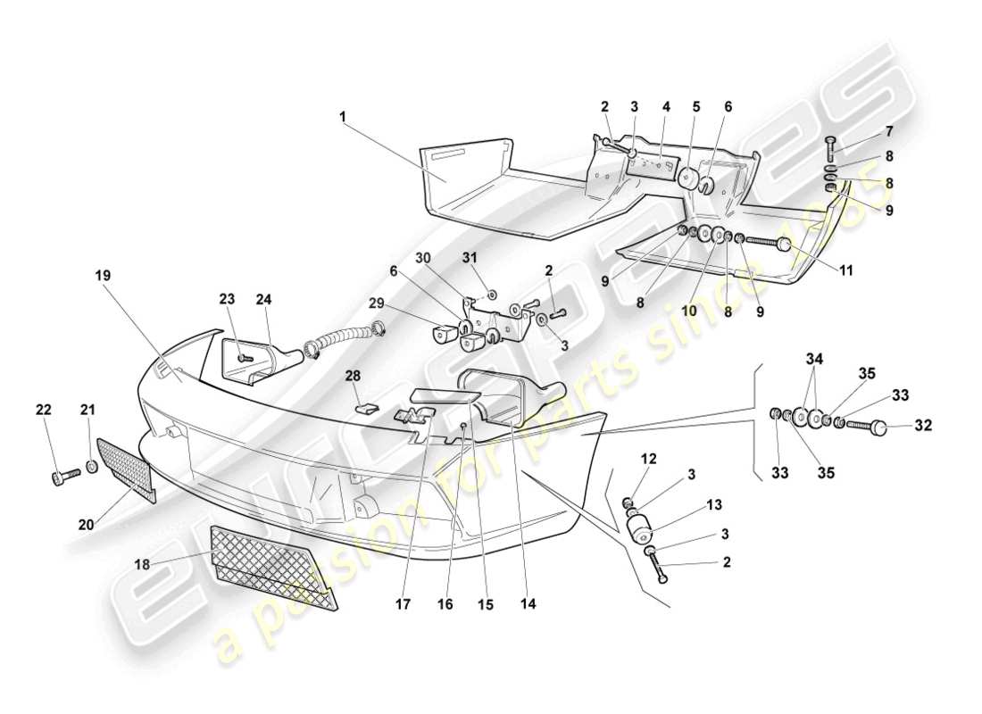 lamborghini murcielago coupe (2004) bumper front and rear part diagram