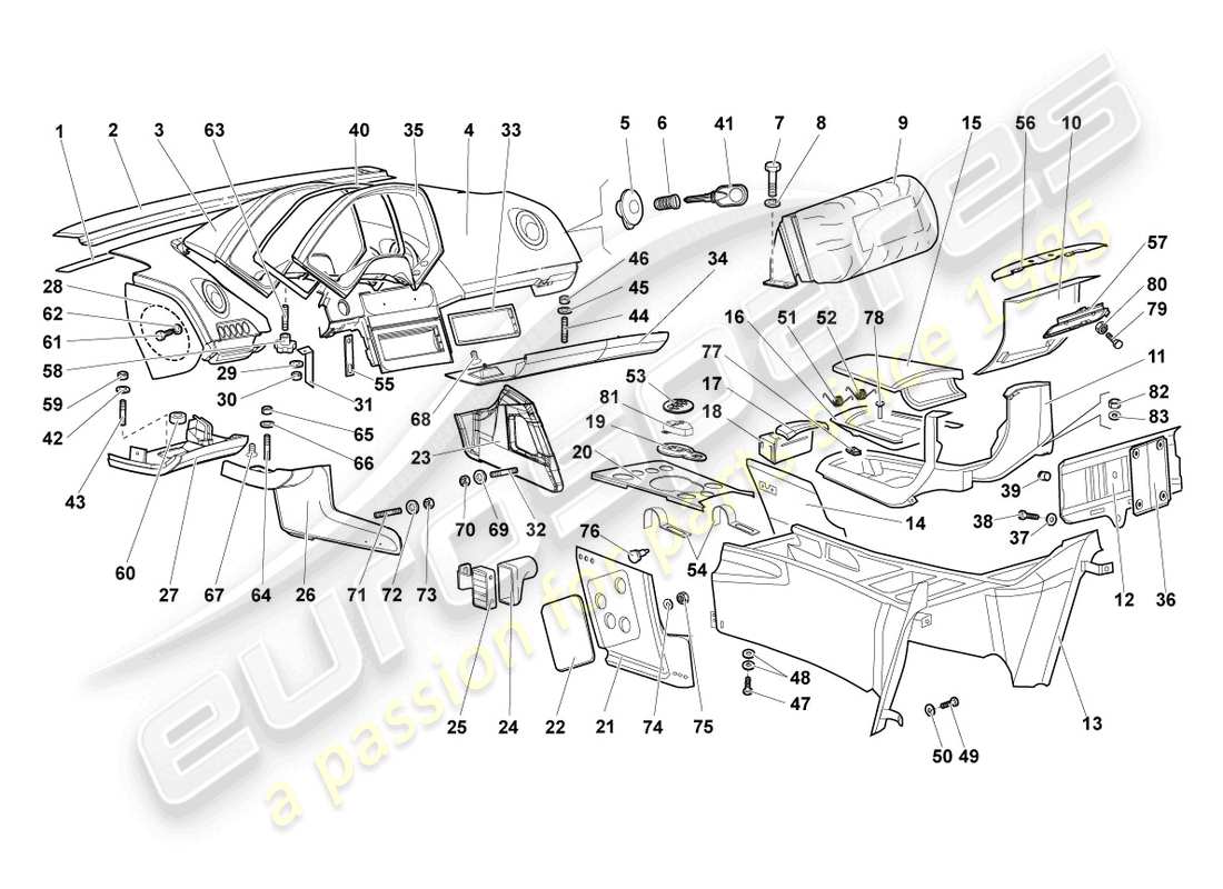 lamborghini murcielago coupe (2002) dashboard part diagram