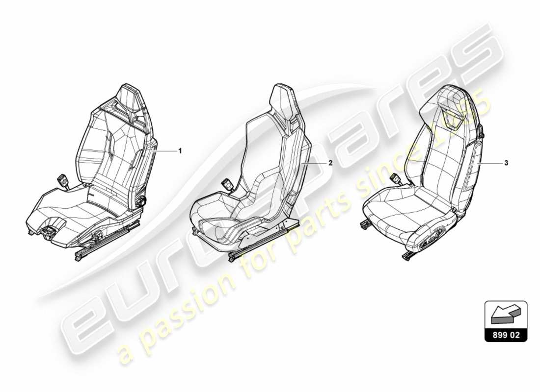 lamborghini performante spyder (2019) seat, complete parts diagram