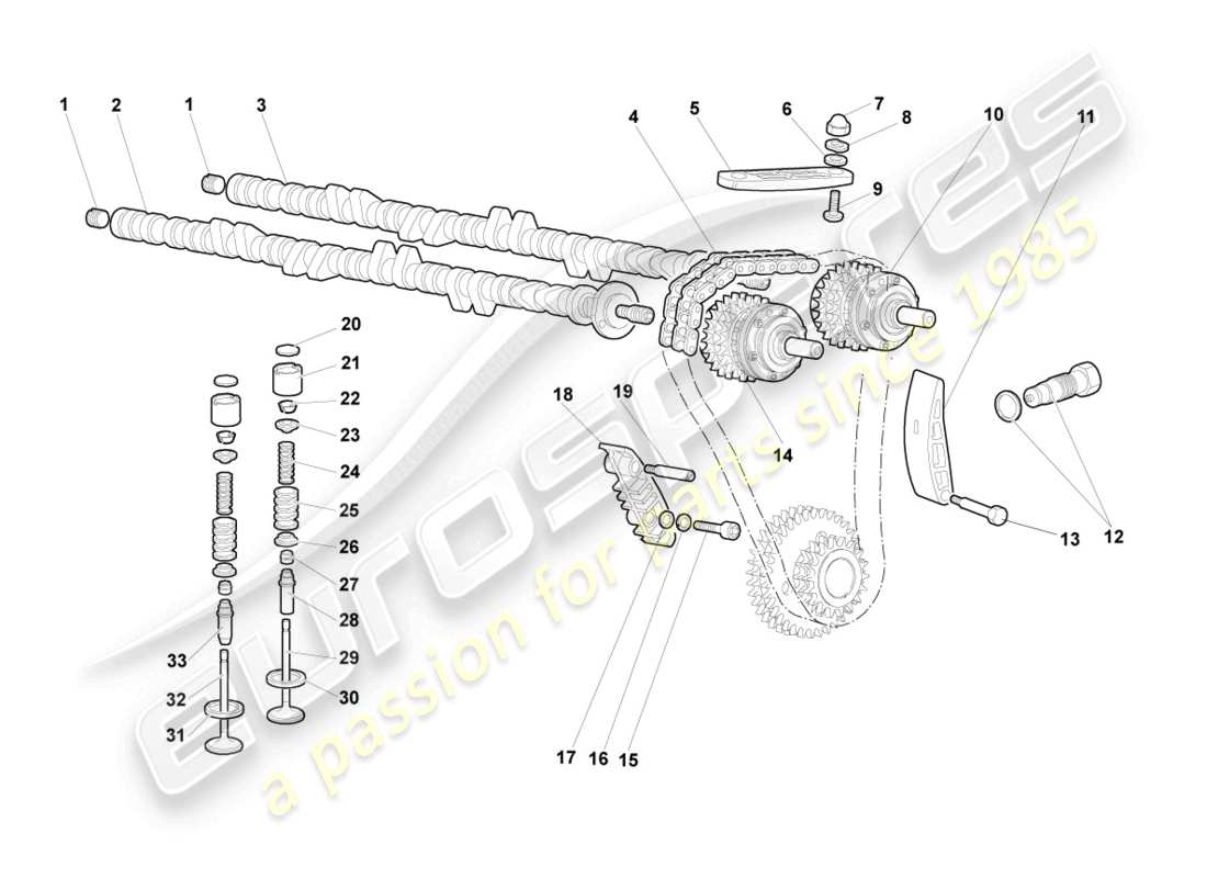 lamborghini murcielago coupe (2002) camshaft, valves right part diagram