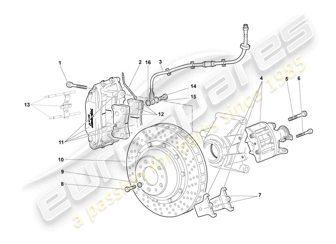 lamborghini murcielago coupe (2002) disc brake rear parts diagram