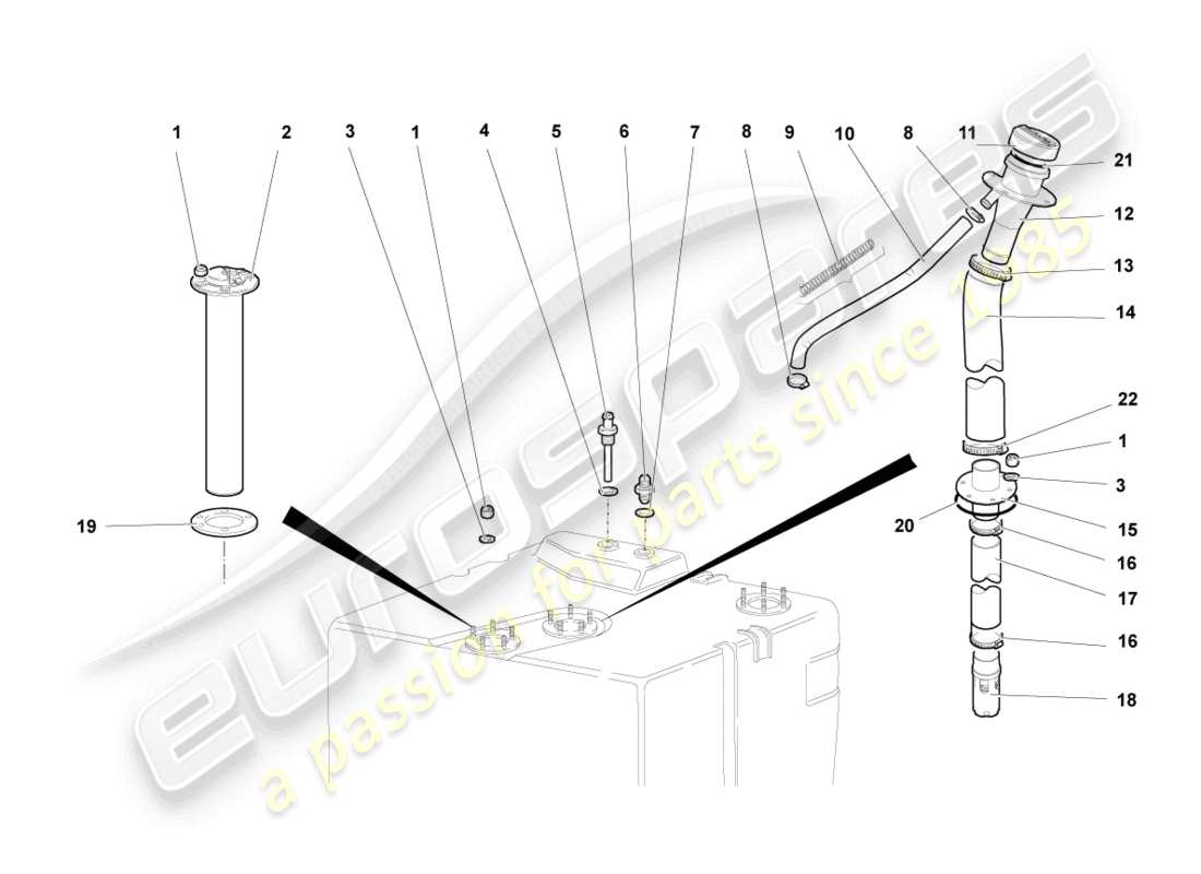 lamborghini murcielago coupe (2003) fuel filler pipe with attachments part diagram