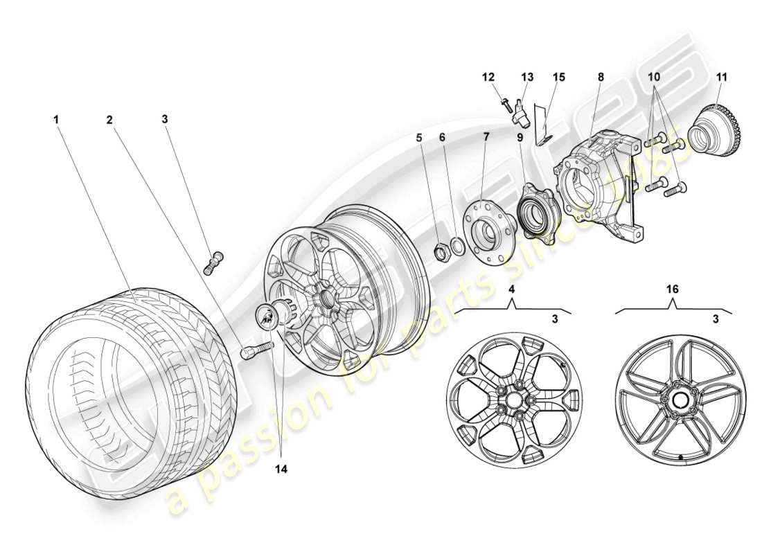 lamborghini murcielago coupe (2005) wheel bearing housing front part diagram