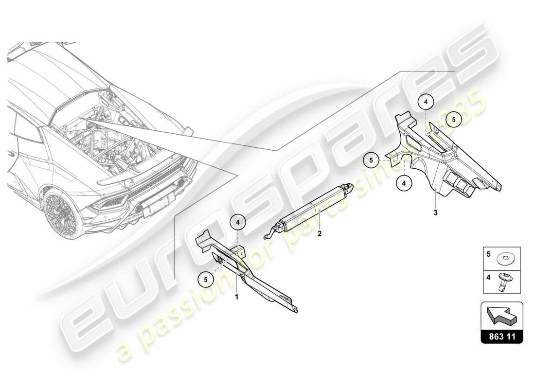lamborghini performante coupe (2019) engine cover parts diagram