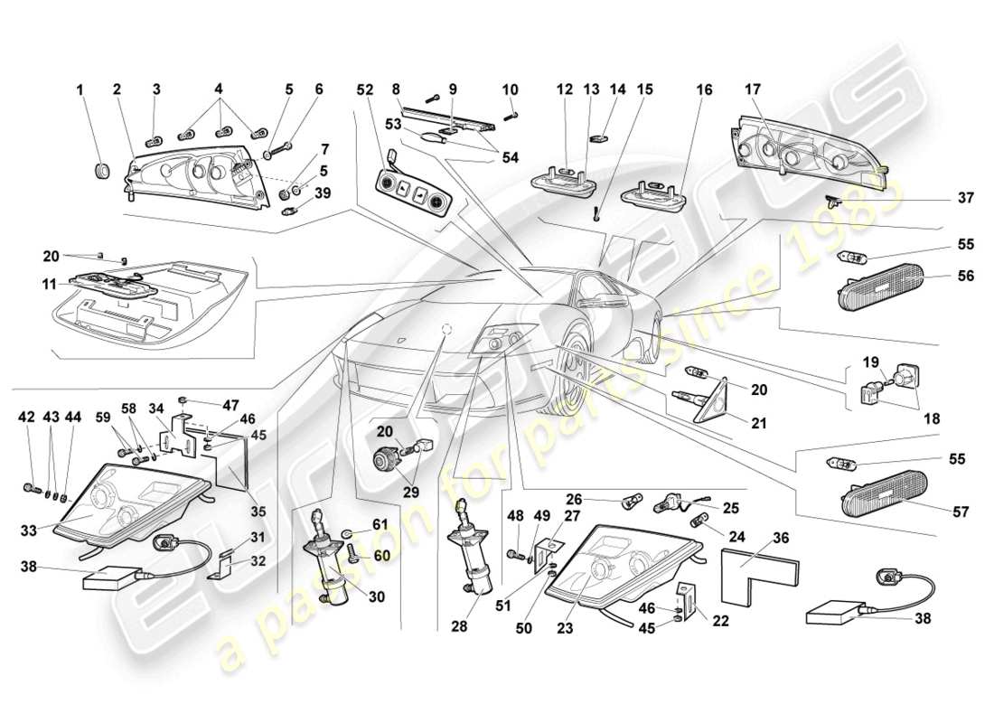 lamborghini murcielago coupe (2002) lighting parts diagram