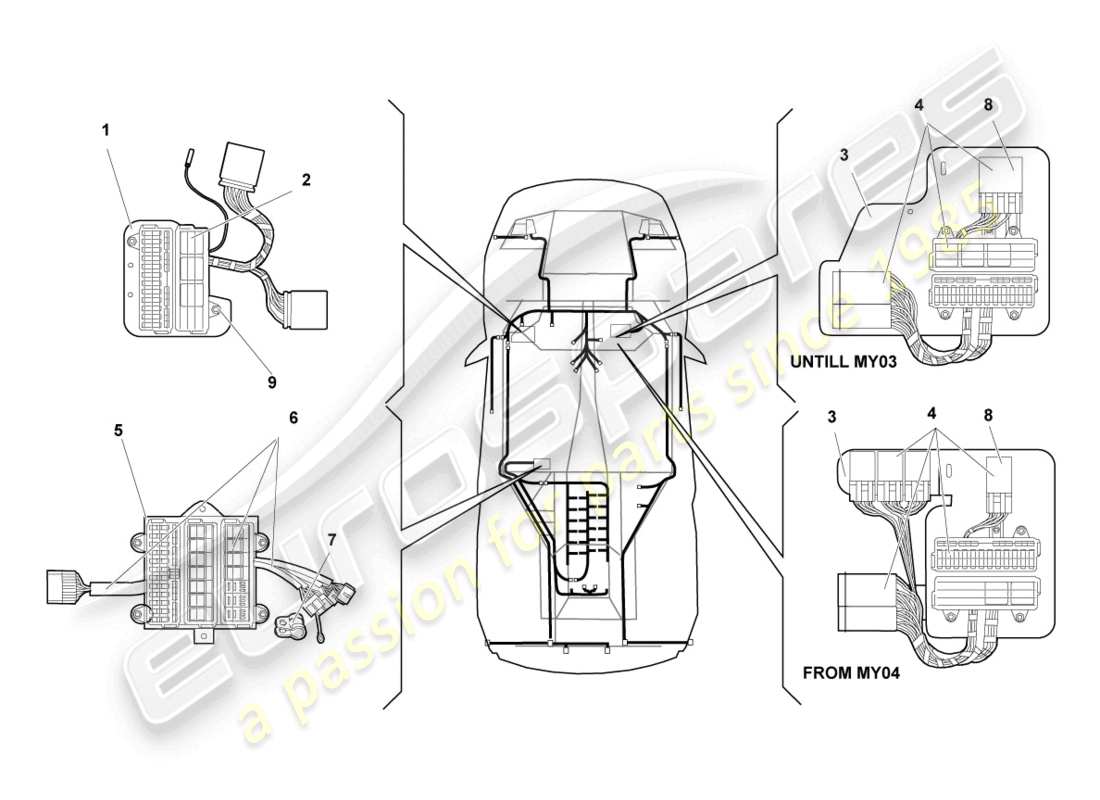 lamborghini murcielago coupe (2004) central electrics part diagram