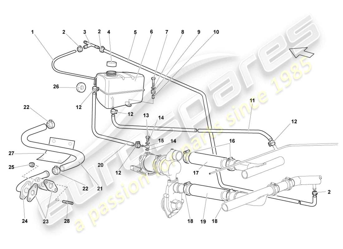 lamborghini murcielago coupe (2006) coolant cooling system part diagram