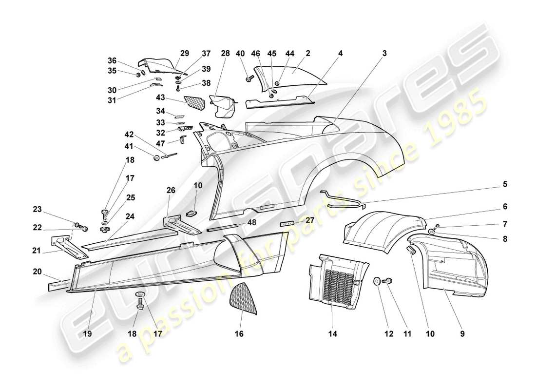 lamborghini murcielago roadster (2005) side member left part diagram