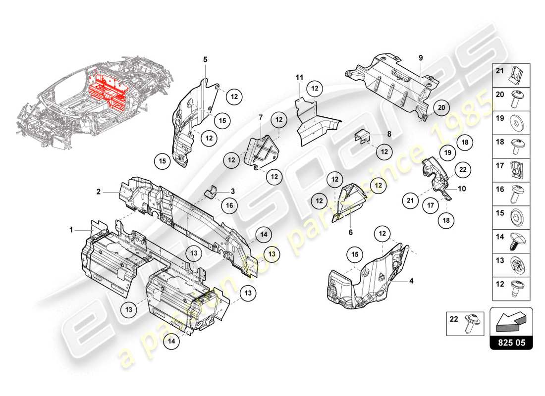 lamborghini evo spyder (2020) heat shield parts diagram