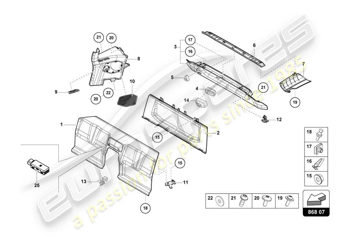 lamborghini evo coupe (2020) interior decor part diagram