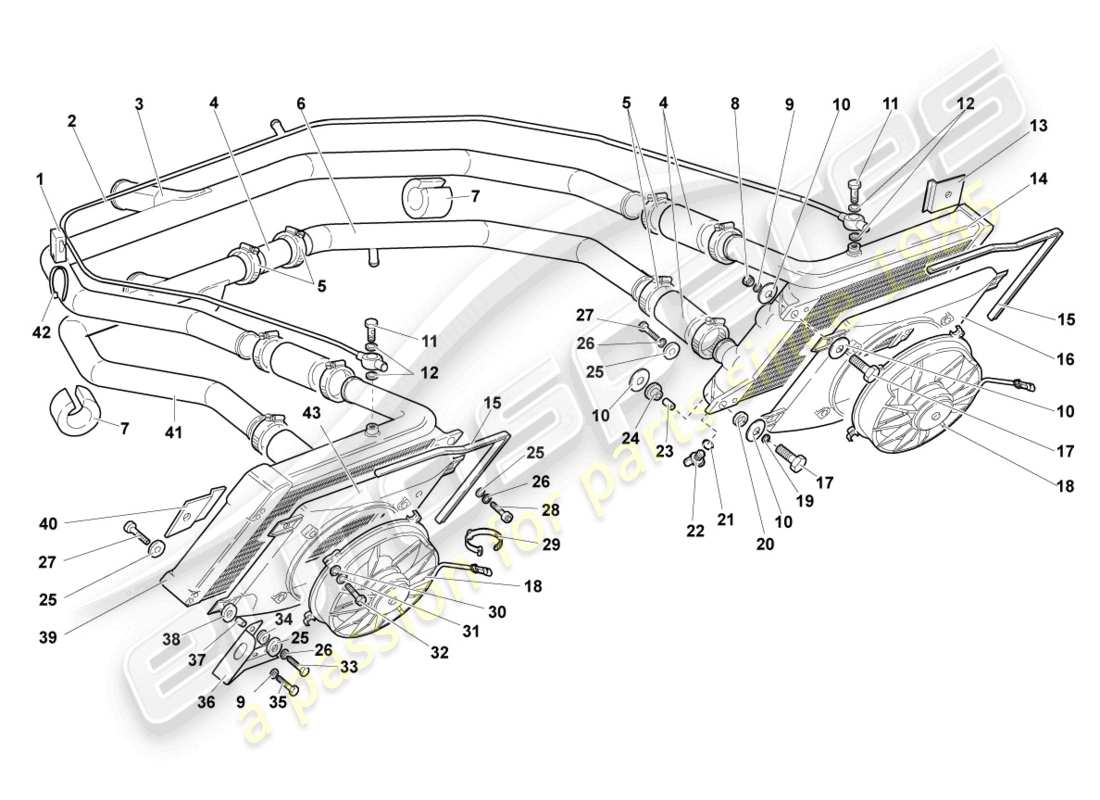 lamborghini murcielago roadster (2005) cooler for coolant part diagram