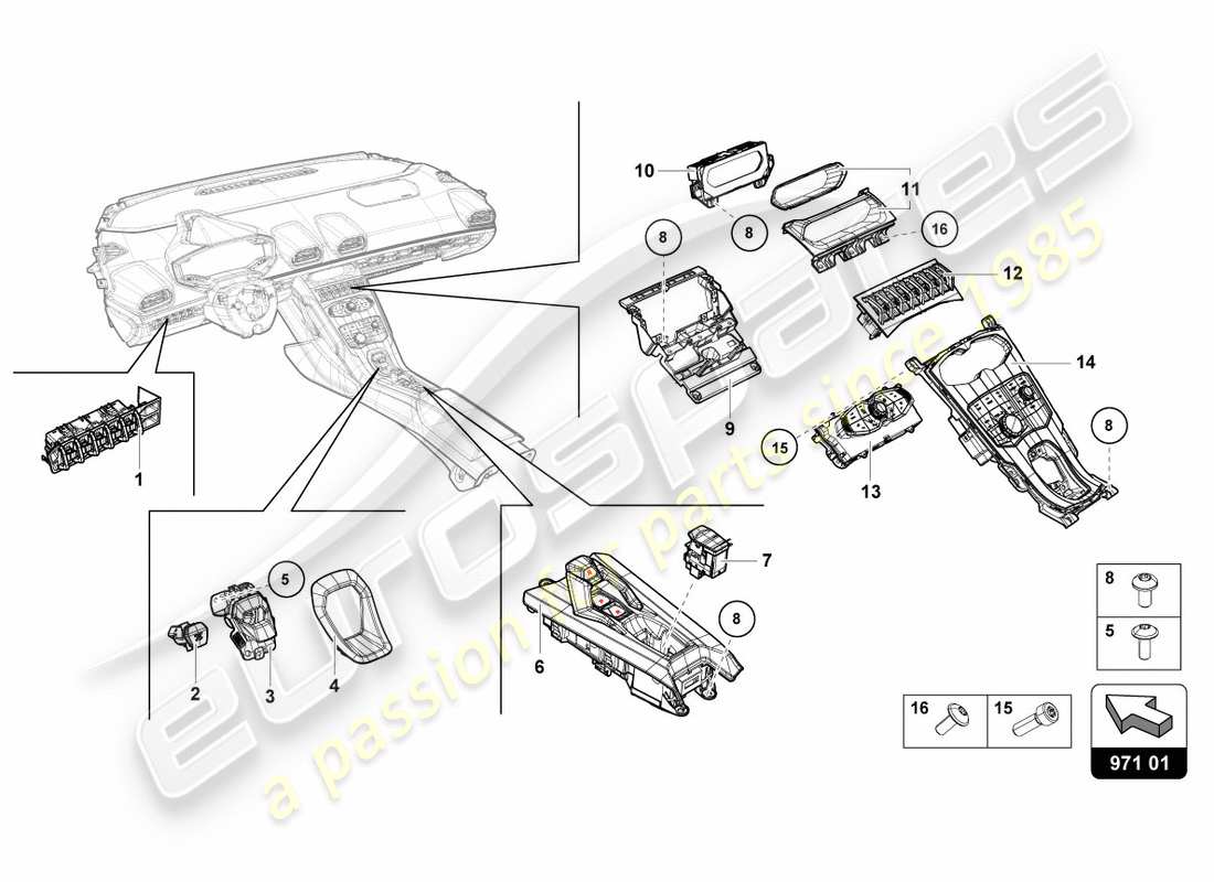 lamborghini performante coupe (2018) multiple switch parts diagram