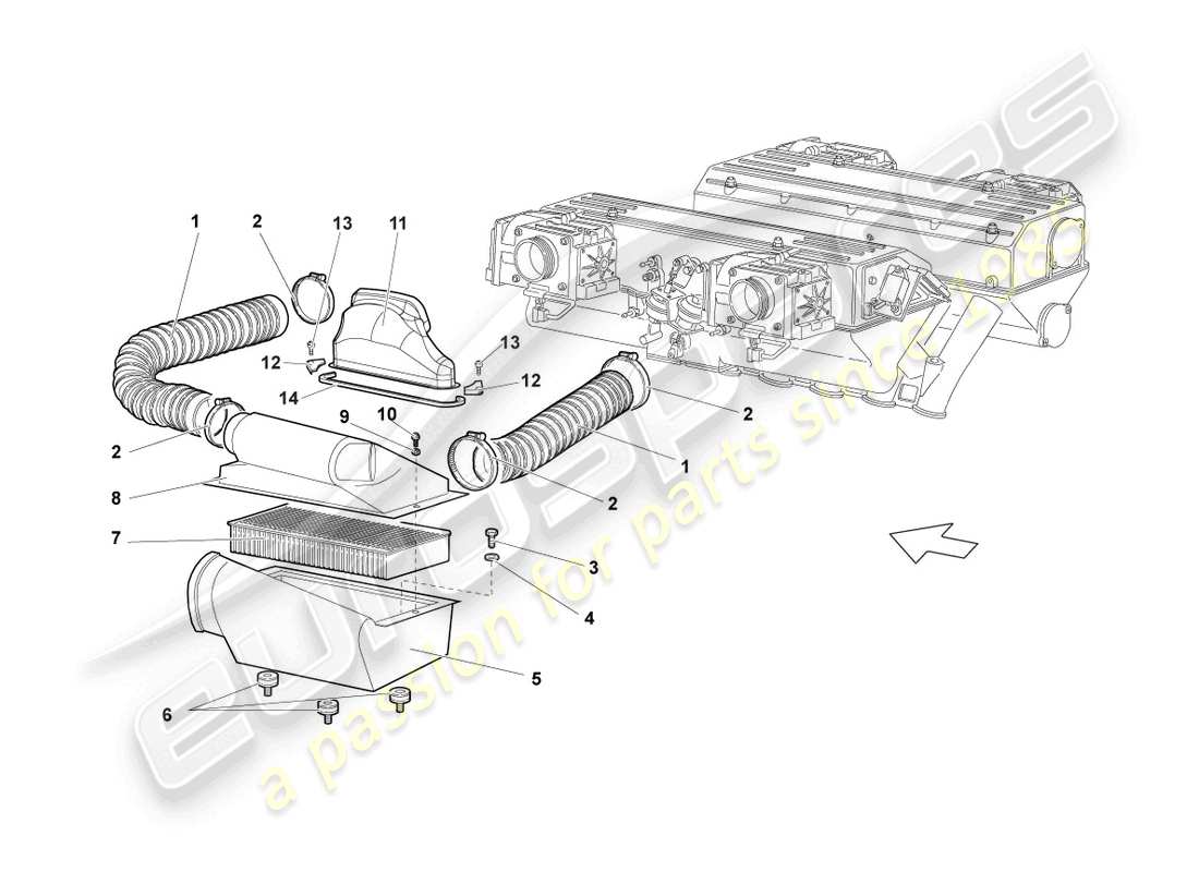 lamborghini murcielago roadster (2005) air filter with connecting parts part diagram