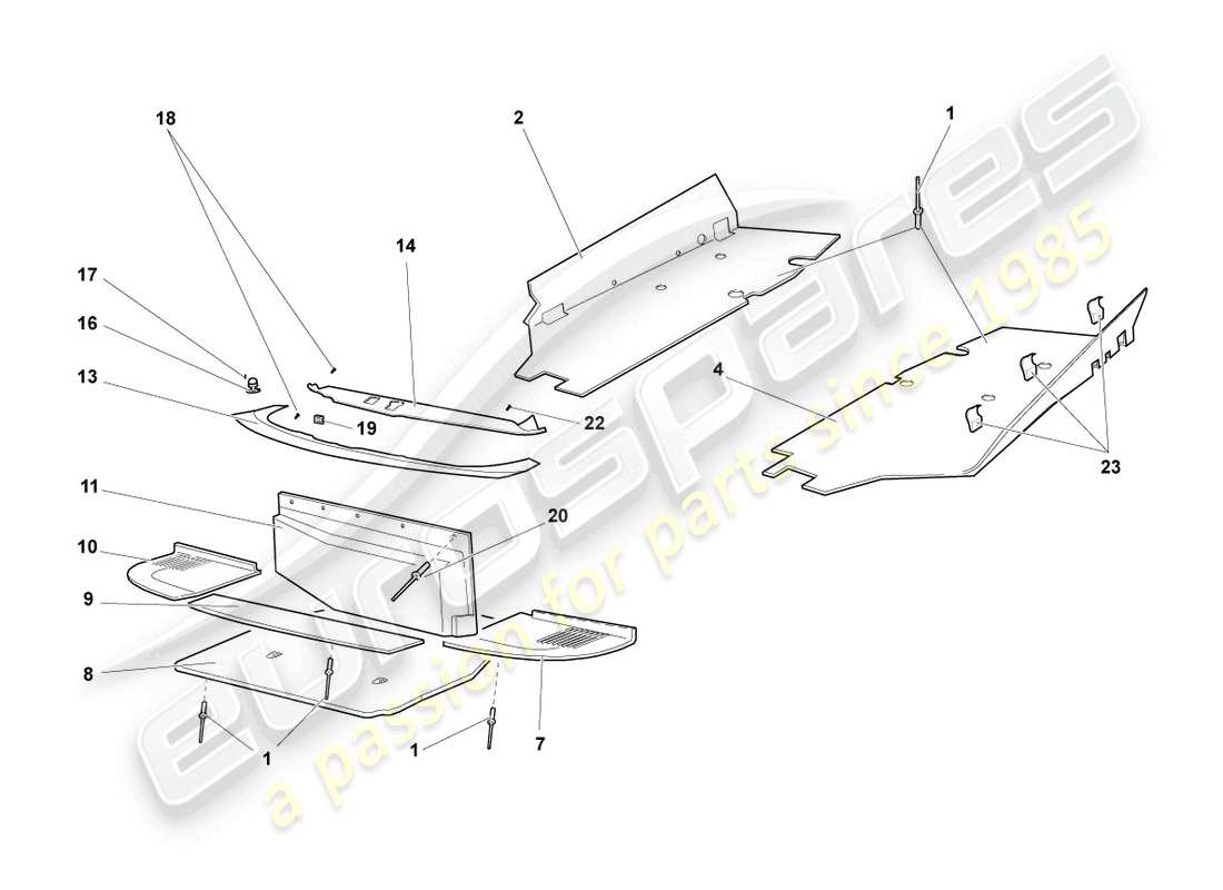 lamborghini murcielago coupe (2004) heat shield for floor panel part diagram