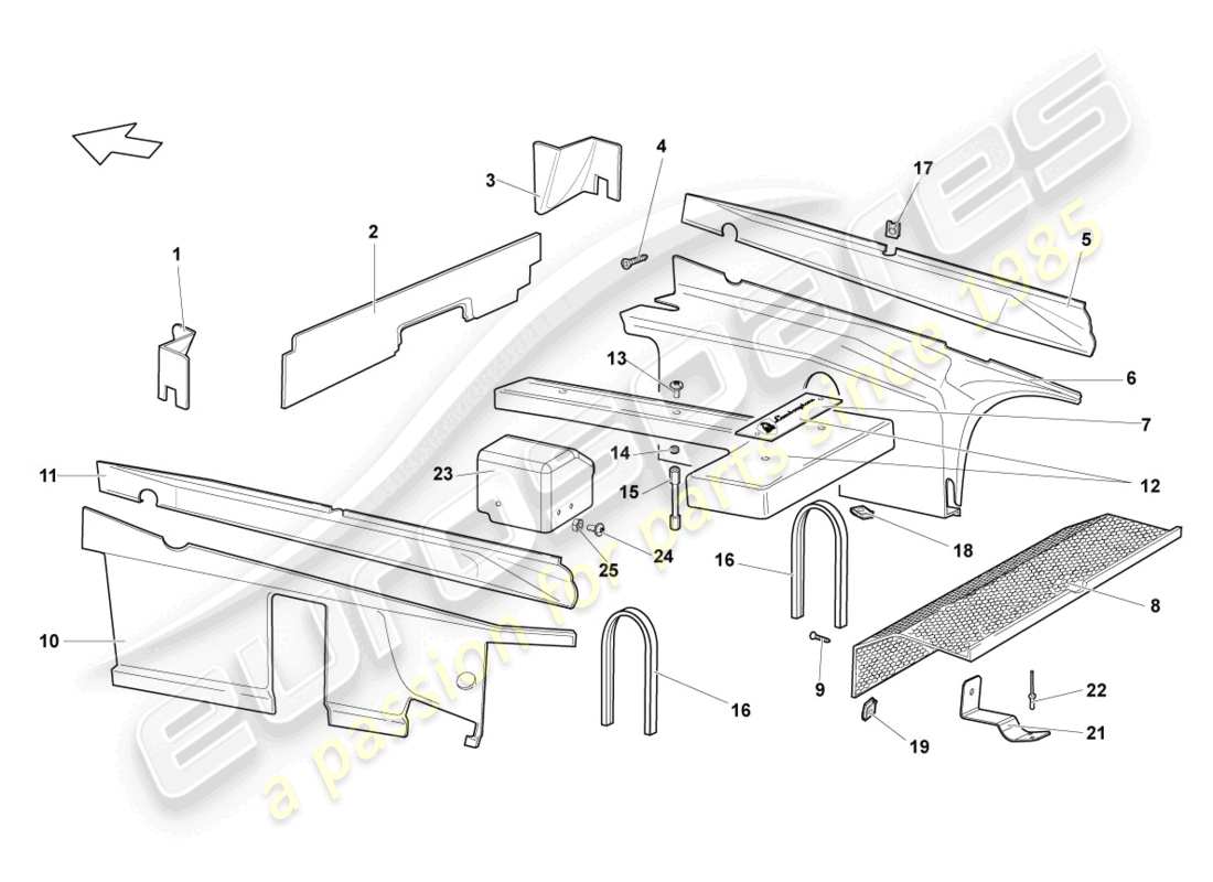 lamborghini murcielago coupe (2003) sound absorbers parts diagram