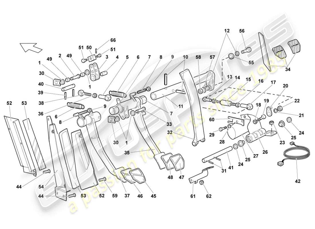 lamborghini murcielago roadster (2005) brake and accel. lever mech. part diagram