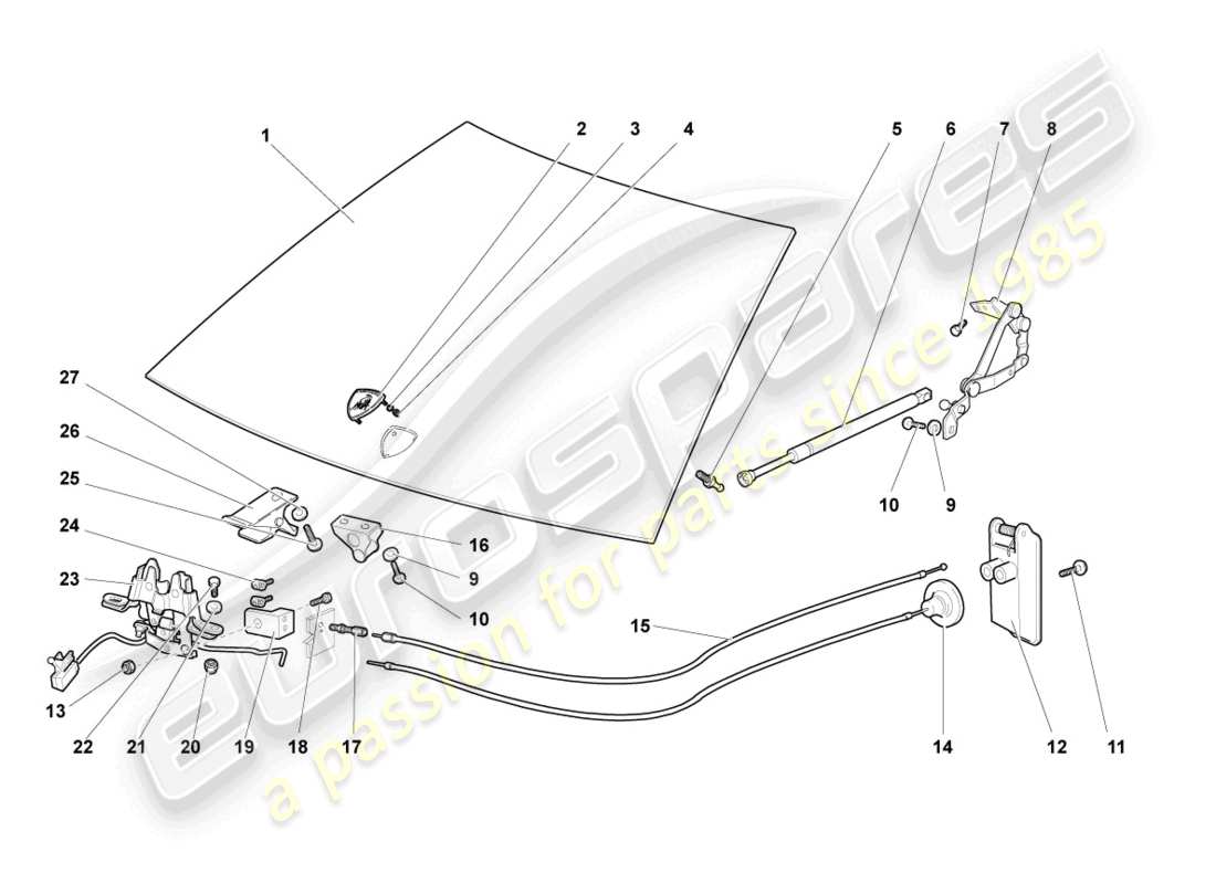 lamborghini murcielago coupe (2004) bonnet part diagram