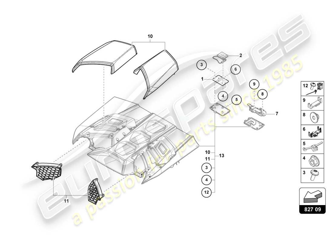 lamborghini performante spyder (2018) rear lid parts diagram