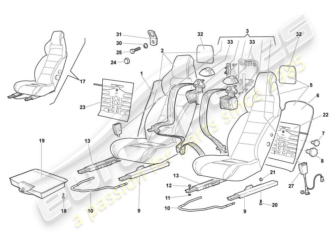 lamborghini murcielago coupe (2004) seat, complete part diagram