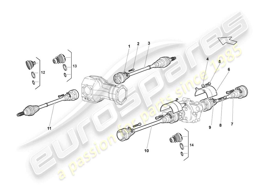 lamborghini murcielago coupe (2004) drive shaft front part diagram