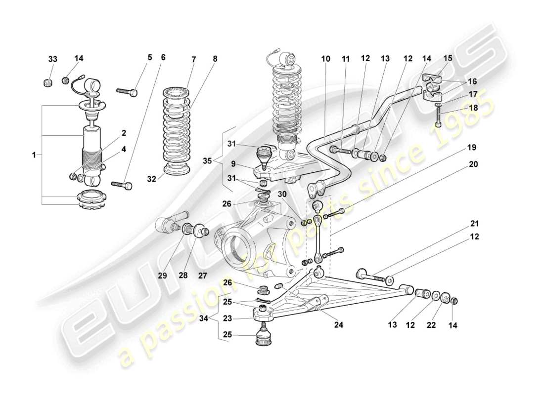lamborghini murcielago coupe (2002) suspension front parts diagram