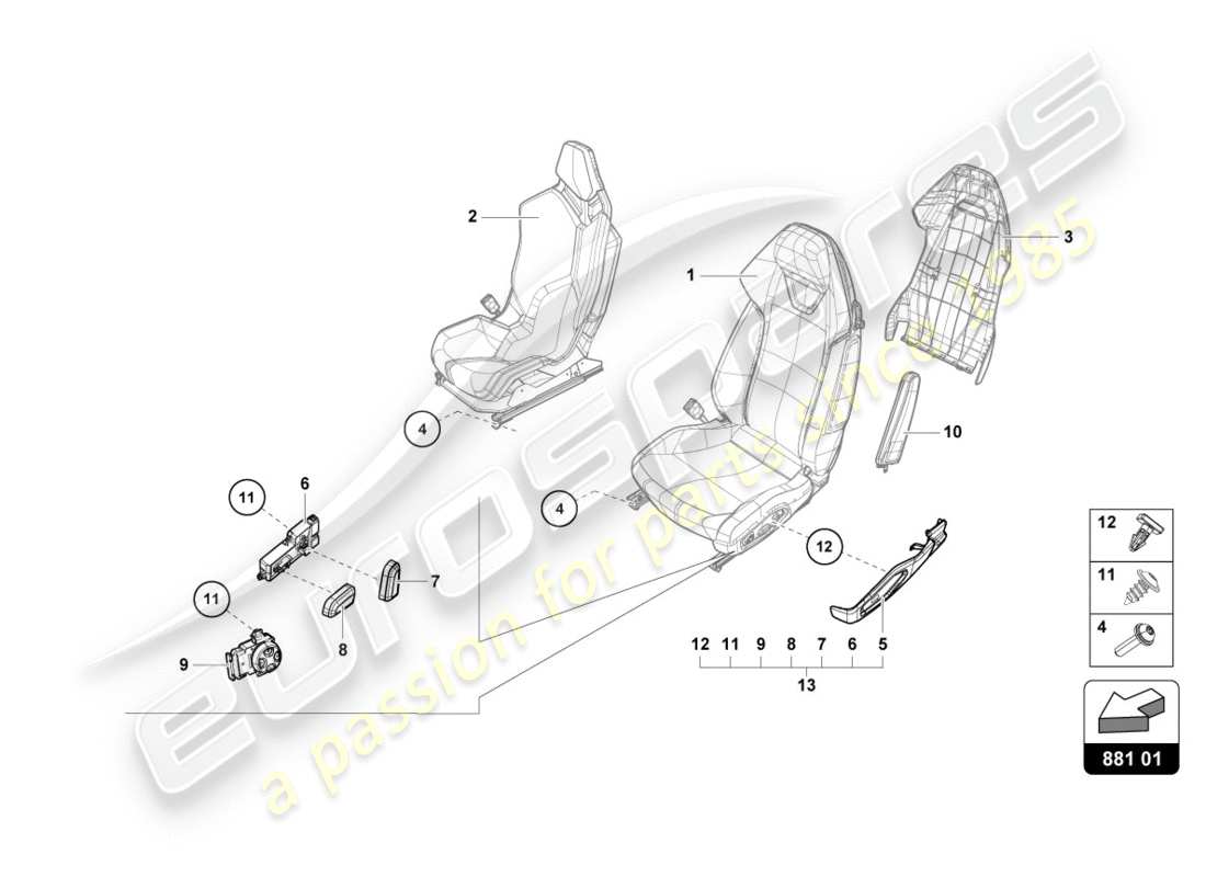 lamborghini lp610-4 avio (2017) seat parts diagram