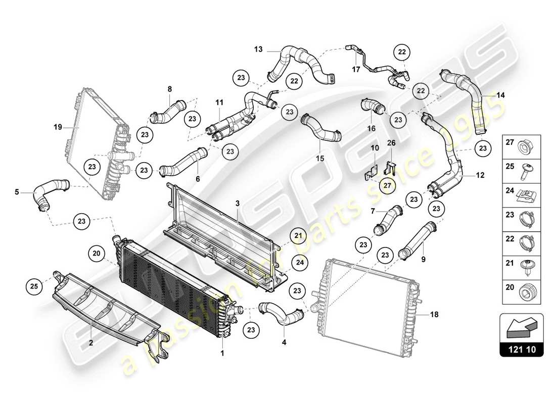 lamborghini evo spyder (2020) cooler for coolant parts diagram