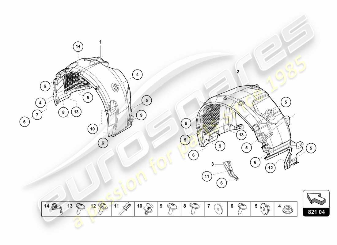 lamborghini performante coupe (2020) wheel housing trim parts diagram