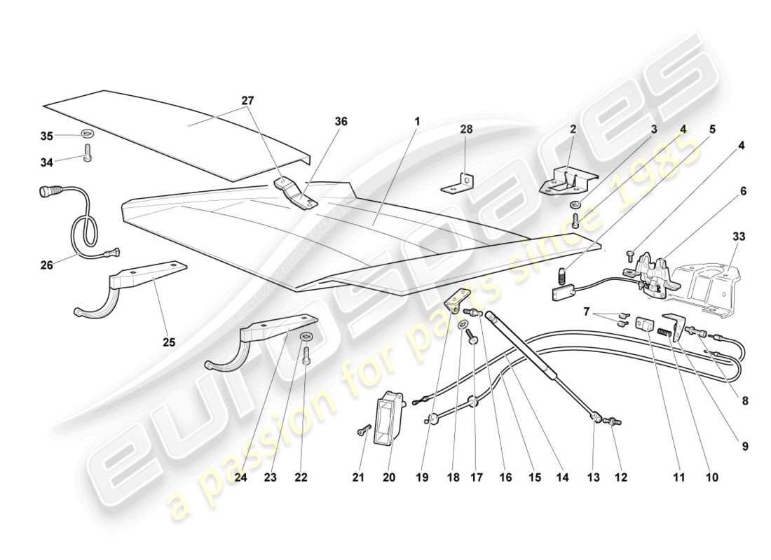 lamborghini murcielago coupe (2006) flap for engine cover part diagram