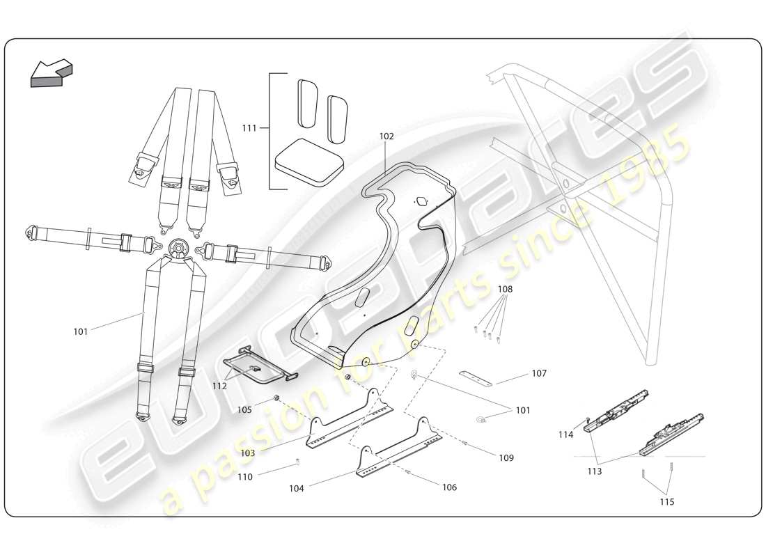 lamborghini super trofeo (2009-2014) seat and safety parts diagram