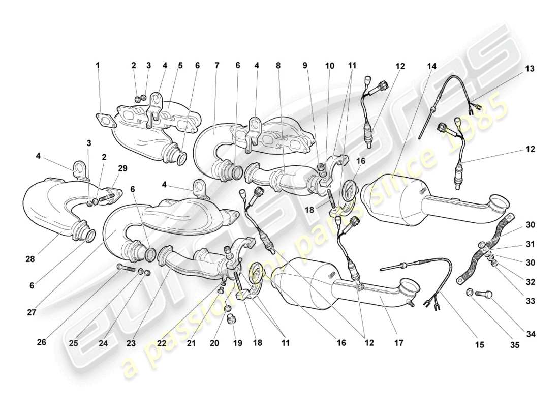 lamborghini murcielago coupe (2004) exhaust manifolds part diagram