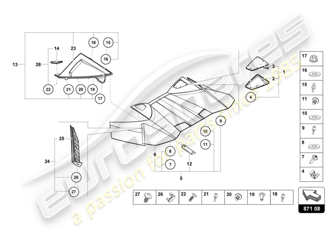 VIEW PARTS DIAGRAMS FROM THE LAMBORGHINI HURACAN PARTS CATALOGUE a part diagram from the lamborghini huracan parts catalogue
