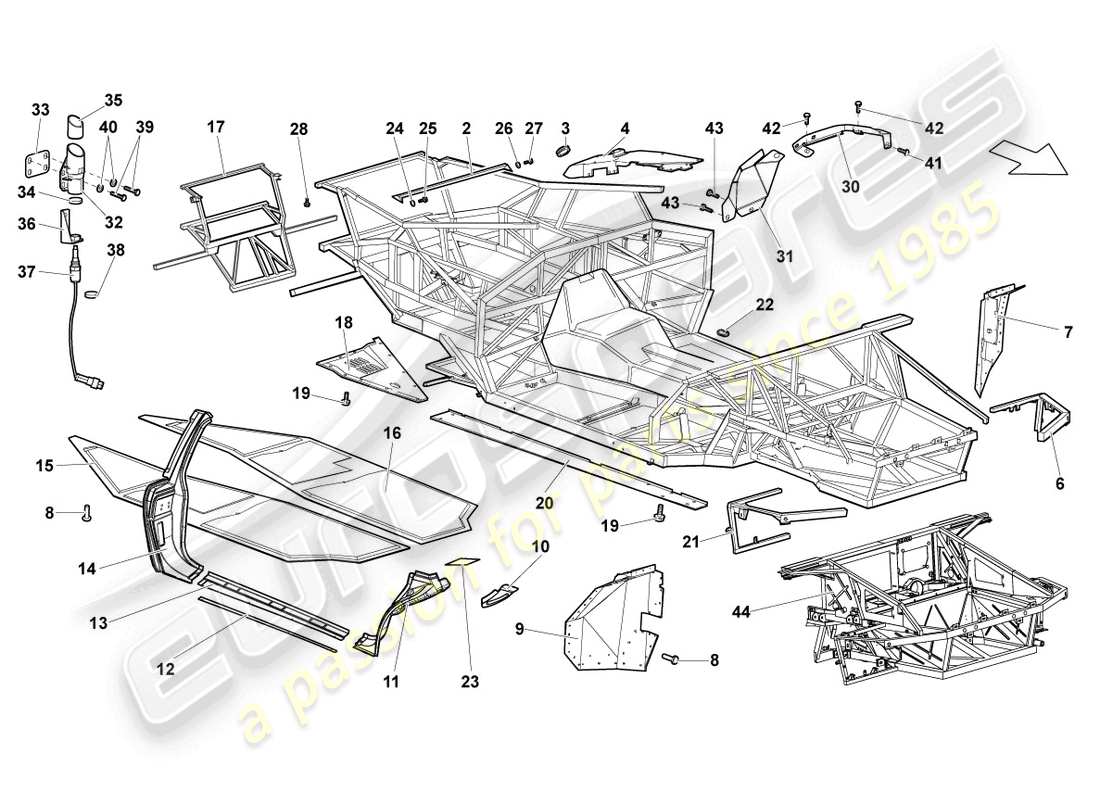 a part diagram from the lamborghini murcielago coupe (2003) parts catalogue