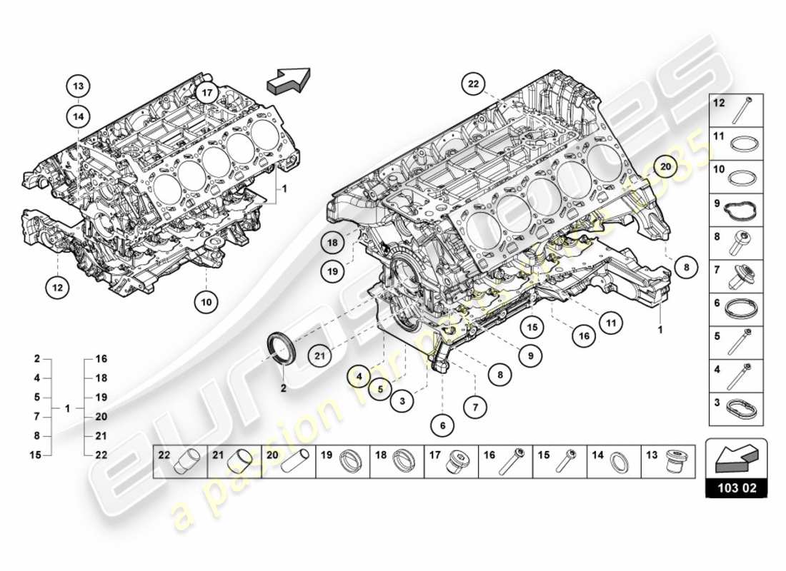 lamborghini performante spyder (2018) engine block parts diagram