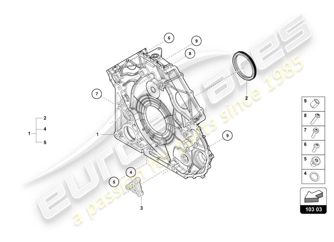 lamborghini performante coupe (2018) cover for timing case parts diagram