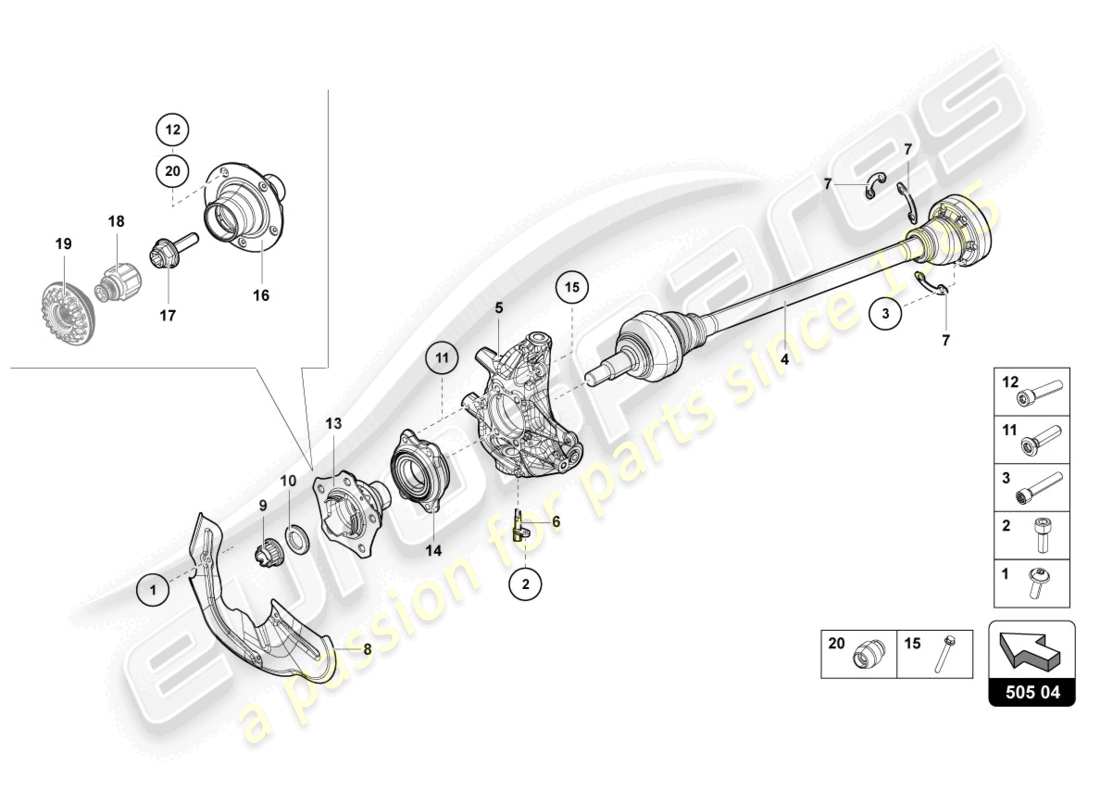 lamborghini sian (2020) axle shaft rear parts diagram