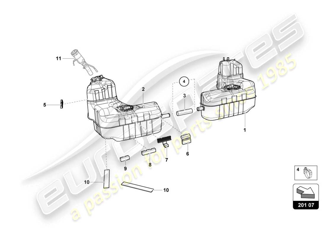 lamborghini evo coupe (2020) fuel tank parts diagram